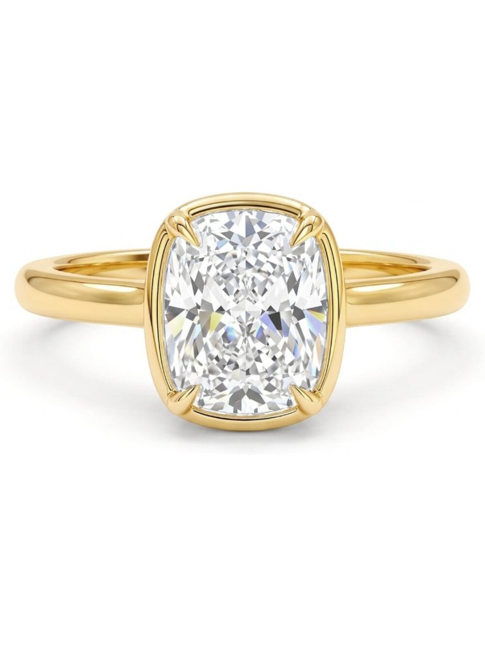 Stunning 3CT Elongated Cushion Cut Engagement Ring, Bezel Setting, Travel Ready
